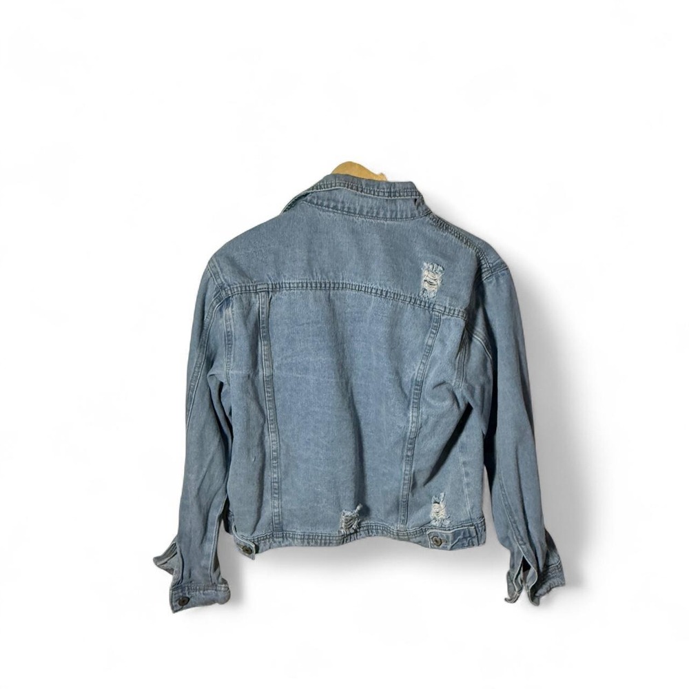 Y2K Distressed Light Wash Denim Jean Jacket Women's Medium - Picture 2 of 3